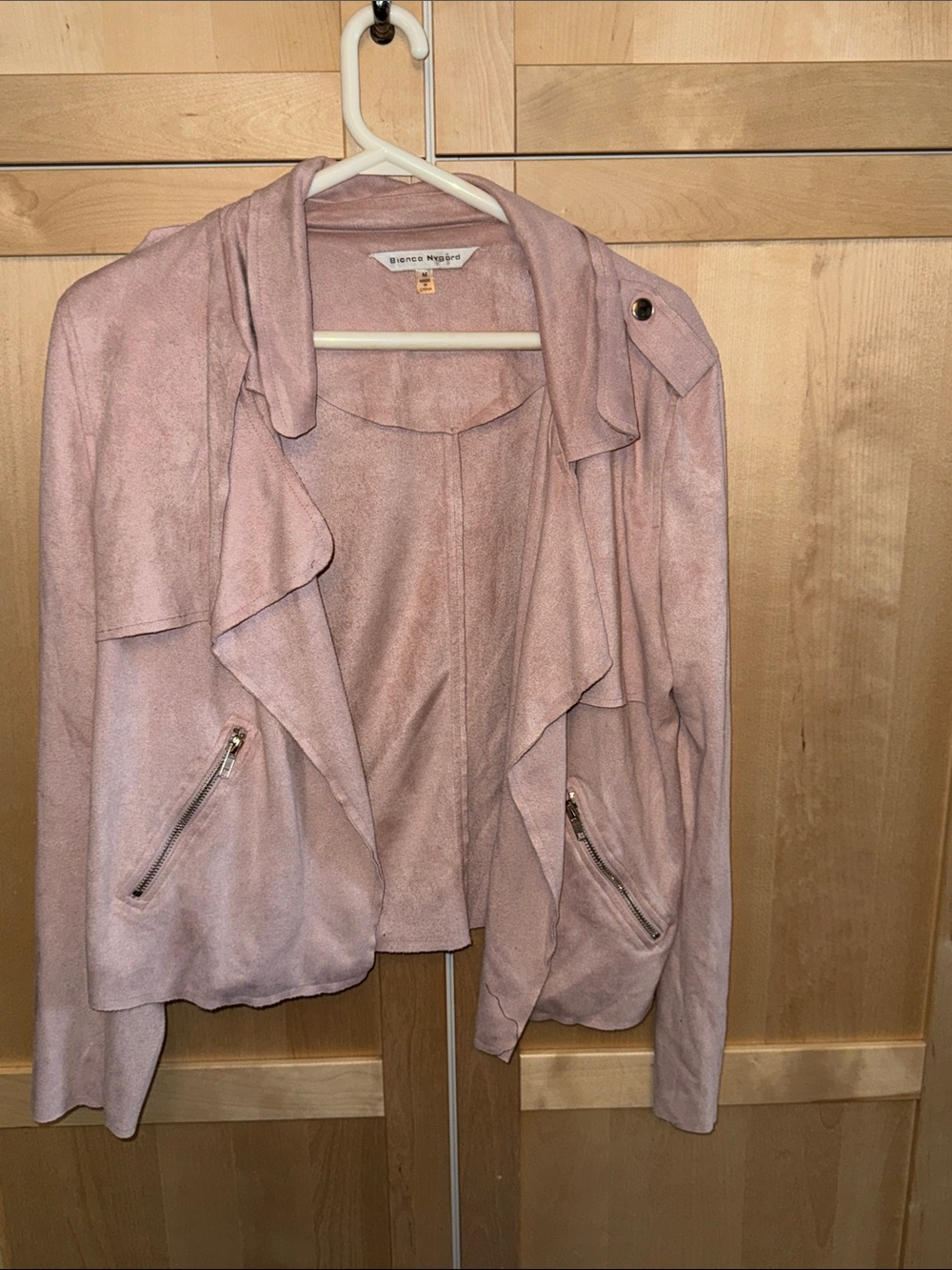 Blush Pink Draped Suede-Look Moto Jacket
